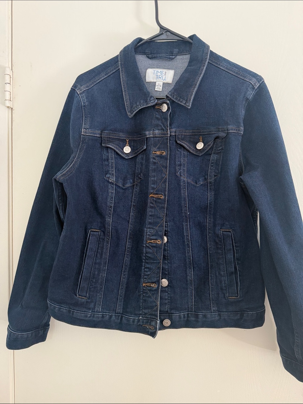 Time and Tru Navy Blue Denim Jacket with Button Front